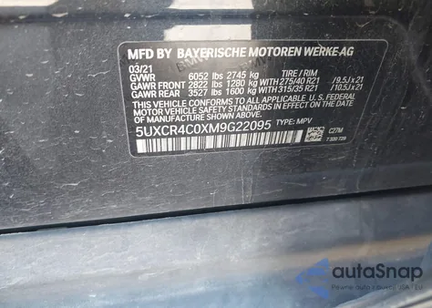 2021 BMW X5 Sdrive40I из США, поврежденный, VIN 5UXCR4C0XM9G22095